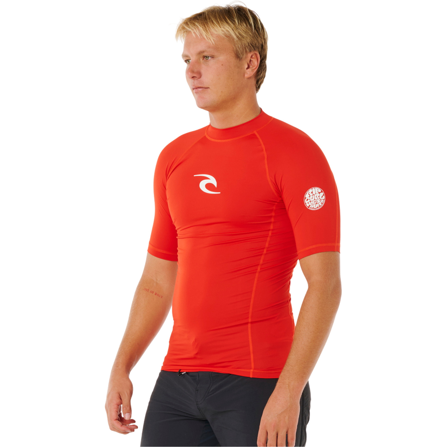 2026 Rip Curl Da Uomo Waves UPF Performance Canotta In Lycra A Maniche Corte 16MMRV - Lava Rosso